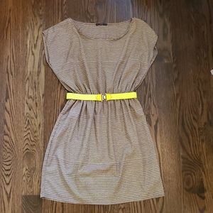 SOPRANO Gray & Green Striped Dress & Matching Belt